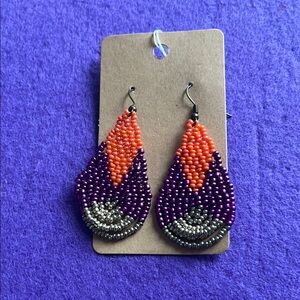 Handcrafted Orange and Purple Beaded Earrings